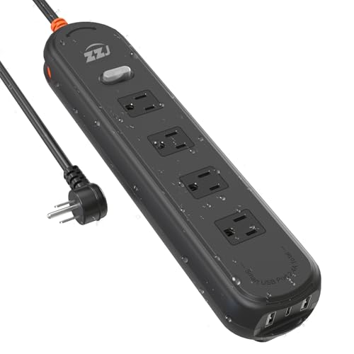Outdoor Power Strip Weatherproof, 7-in-1 Surge Protector with 4 Wide Outlets 2USB A and 1USB C,1625W/13A, 6FT Flat Plug Multi-Plug Outdoor Extension Cord for Indoor Outdoor, UL FCC Listed - size: 6FT, style: 4AC+3USB