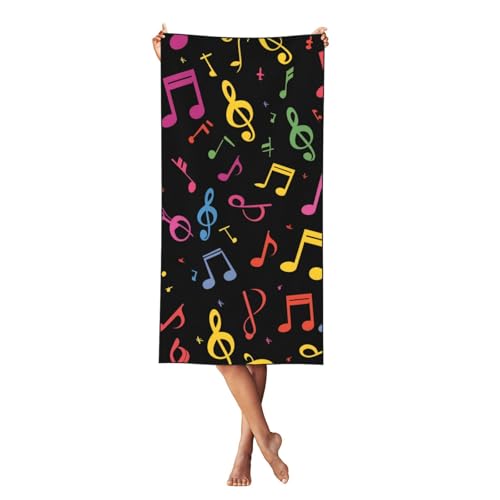 Music Notes Beach Towel 55x28 Inches Oversized Quick Dry Absorbent for Pool Yoga, Colorful Art Sand Towel Summer Vacation Gifts for Adults - color: Black