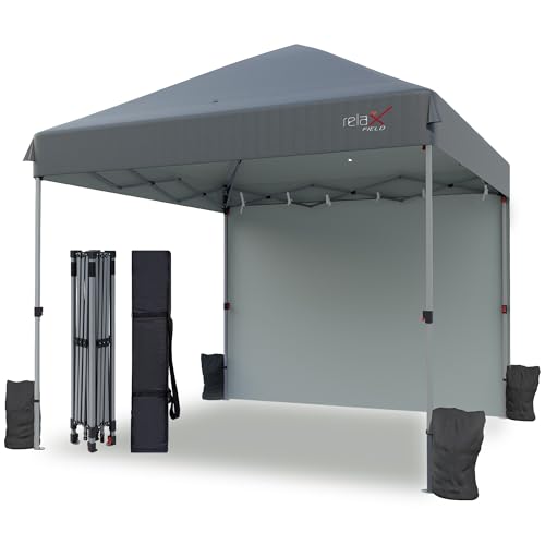 10x10 Outdoor Folding Canopy Tent with 1 Sidewall, Easy Up Outdoor Shelter with One Person Set Up Center Lock, Portable Patio Screen Tent for Camping, Party, Beach & Picnic,Grey - color: Grey with 1 Sidewall