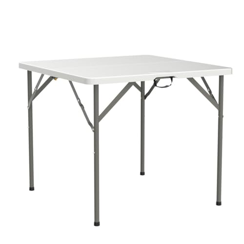 VINGLI 34" Fold in Half Square Table, Bi-Folding Commercial Portable Plastic Dining Table for Kitchen Outdoor Party Wedding Event, White - color: White, size: 34 Inches