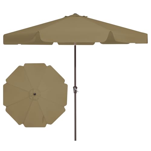 JEAREY 9 FT Patio Umbrella Outdoor, Table Umbrellas Market Umbrella w/Push Button Tilt/Crank, 8 Sturdy Ribs(Tan) - color: Tan