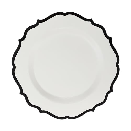 PLASTICPRO 32 Pack Elegant Disposable Plastic Plates Combo Set Includes 16 Dinner Plates and 16 Salad Plate Heavy Duty Fancy Party Plates White & Black Contemporary Design - color: White & Black Contemporary