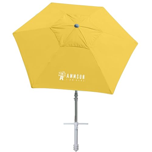 AMMSUN 8ft Heavy Duty High Wind Commercial Grade Patio Beach Umbrella with Separate Sand Anchor Air Vent Carry Bag Fiberglass Ribs without Tilt Outdoor umbrellas for sands Yellow - color: Yellow