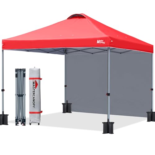 MASTERCANOPY Durable Pop-up Canopy Tent with 1 Sidewall (10'x10', Red) - color: Red, size: 10x10