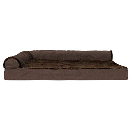 Furhaven Cooling Gel Dog Bed for Large Dogs w/ Removable Bolsters & Washable Cover, For Dogs Up to 95 lbs - Plush & Velvet L Shaped Chaise - Sable Brown, Jumbo/XL - color: (Plush & Velvet) Sable Brown, size: Jumbo