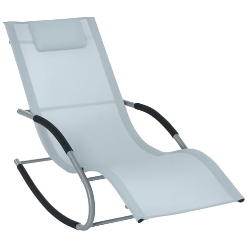 Outsunny Zero Gravity Rocking Chair Outdoor Chaise Lounge Chair Recliner Rocker with Detachable Pillow and Weather-Fighting Fabric for Patio, Deck, Pool, Gray - color: Grey