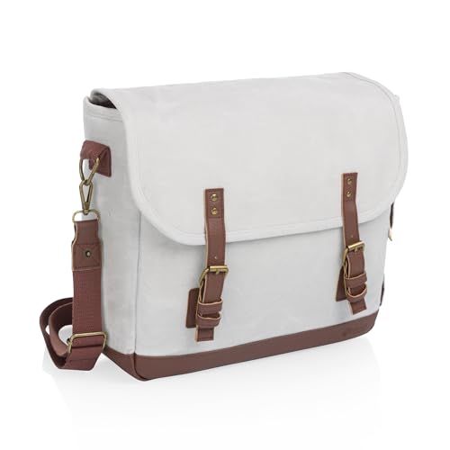 PICNIC TIME Adventure Wine Tote Bag with Wine Glasses and Mini Table, Wine Picnic Bag, 2 Bottle Wine Bag, (White) - color: White