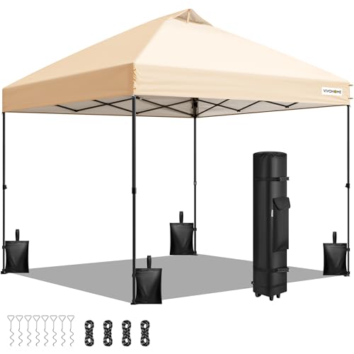 VIVOHOME 10x10ft Pop Up Canopy Tent One Push Setup Outdoor Portable Shelter Tent Heavy Duty with Wheel Carry Bag and 4 Sandbags, Beige - color: Beige, size: 10x10 ft