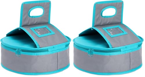 Juvale Insulated Round Thermal Casserole Food Carrier for Lunch, Lasagna, Potluck, Picnics, Vacations - Teal and Grey (Pack of 2) - size: 12.25x12.25x4.5 (Pack of 2)