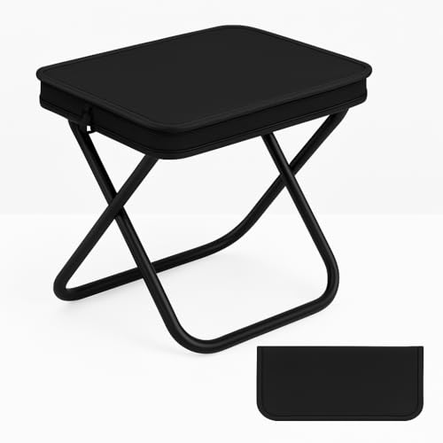 Ultralight Folding Camping Stool, 1.2lbs Compact Portable Chair for Adults, 350lbs Load, Aluminum Frame with Oxford Seat, Beach, Hiking, Fishing, Handbag Style Stool (Black) - color: Black