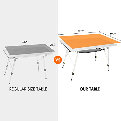 Portal Camping Table Portable Foldable with Adjustable Legs, Aluminum Folding Table Roll Up Table with Carrying Bag for Outdoor, Beach, Picnic, Backyards, BBQ and Party, Silver, Big - color: Silver, size: Extra Large-47.2"L x 27.6"W