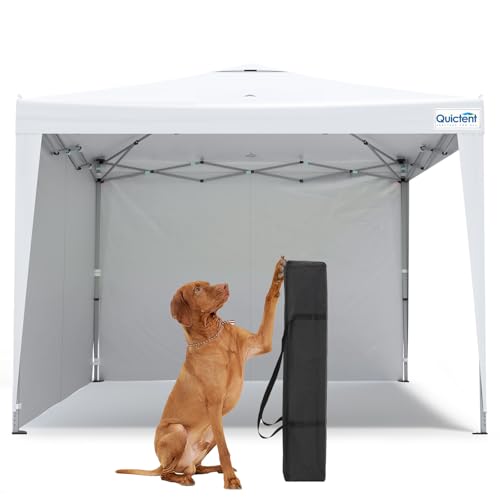 Quictent 10x10 Pop Up Canopy Tent with 2 Sidewalls, Instant Setup Gazebo for 1 Person, Portable & Compact, Waterproof & UV Protection, Ideal for Camping, Beach, Parties, and Outdoor Events - color: White, size: 10x10 with 2 Sidewall