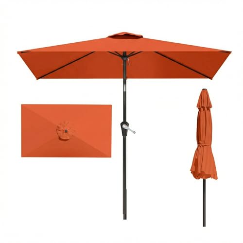 6.5' x 10' Rectangular Patio Umbrella Large Outdoor Market Umbrella w/UV Protection, Push Button Tilt and Crank Lift, Rectangle Table Umbrella for Garden, Deck, Pool, Patio, Terracotta - color: Terracotta