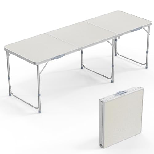 VINGLI 6ft Folding Camping Table with Carry Handle,Portable Utility Table Multipurpose for Party Picnic Tailgating Outdoor Patio Garden Indoor Kitchen … - color: White, size: 6ft