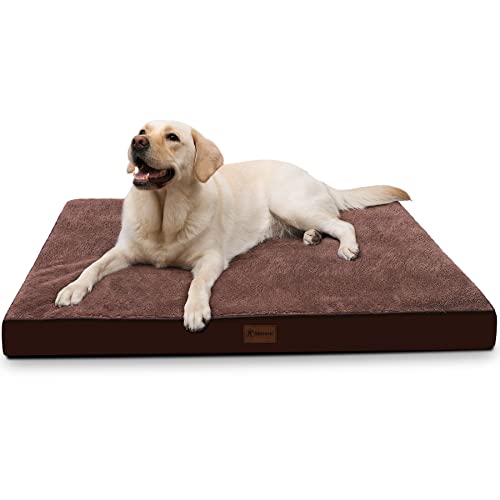 Waterproof Dog Bed Medium Size Dog Orthopedic Dog Beds for Crate with Removable Washable Cover Egg-Crate Foam Pet Pad Mat with Anti-Slip Bottom, 35x22 Inch, Brown - color: Brown, size: 35"L x 22"W x 3"H