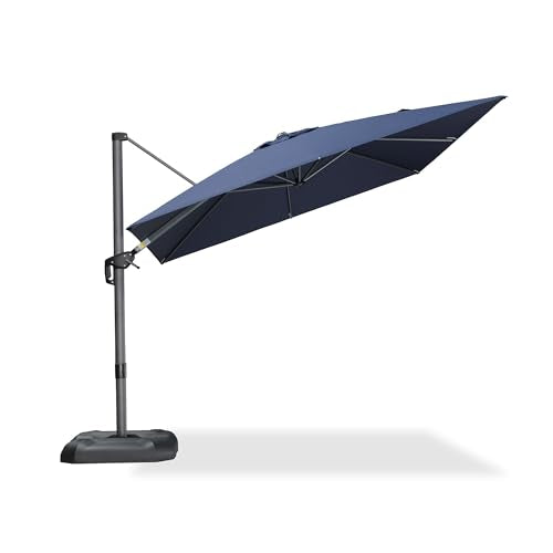 PURPLE LEAF 9 Feet Patio Umbrella Outdoor Cantilever Square Umbrella Aluminum Offset Umbrella with 360-degree Rotation for Garden Deck Pool Patio, Navy Blue - color: Navy Blue, size: 9' X 9', style: Standard