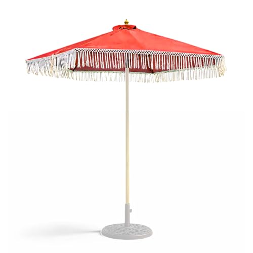Formosa Covers 9ft 8-Rib Boho Replacement Umbrella CANOPY ONLY with Tassel Fringe Valance — 600D Polyester, UV-Treated, Fits Market Patio Frames (Red) - color: Tassel Red