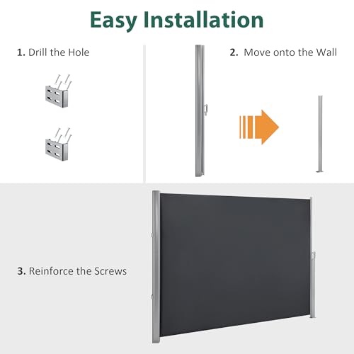 MCombo Aluminium Patio Retractable Side Awning, Fully Assembled Waterproof Sunshade Privacy Screen for Garden, Balcony and Pools (Dark Grey, 63"X118") - color: Dark Grey, size: 63"X118"