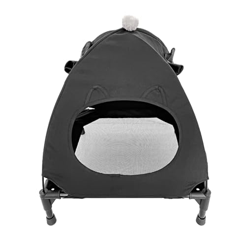Pozico Elevated Pet Bed with Breathable Mesh for Small Cat and Dog, Raised Cooling Pet Cot for Puppy and Kitty, 18.9x18.9 inch (Black Bed with Canopy) - color: Black Bed with Canopy