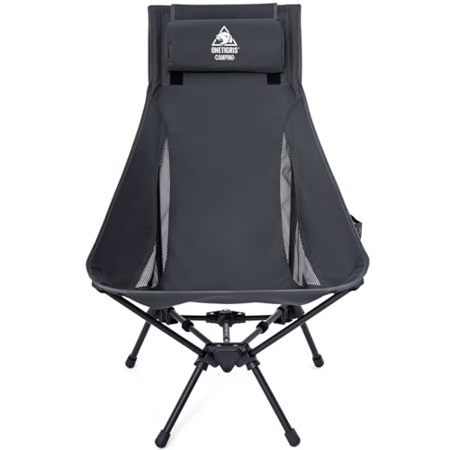 ONETIGRIS Tigerblade High Back Camping Chair with Pillow Design, Comfortable Widened Seat Folding Chair - color: Grey