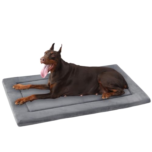 KHONSU PET Dog Bed Mat for Crate 1.1in Slim Cooling Pad Reversible Flannel & Waterproof Canva for XXL Dogs up to 110 lbs, Fits 48x30 Basic Crate - color: Grey, size: XXL