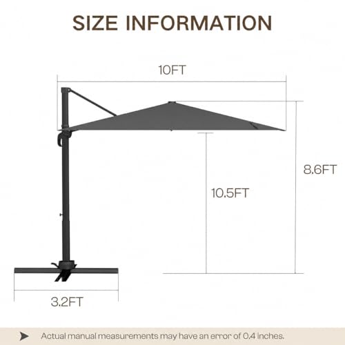 Kingdura 10' X 10' Cantilever Patio Umbrella, Large Square Aluminum Outdoor Offset Umbrella with 360-degree Rotation, 4 Position Tilt, UV Protection for Pool Deck Garden Patio (Grey) - color: Grey, size: 10x10 FT (No Base)