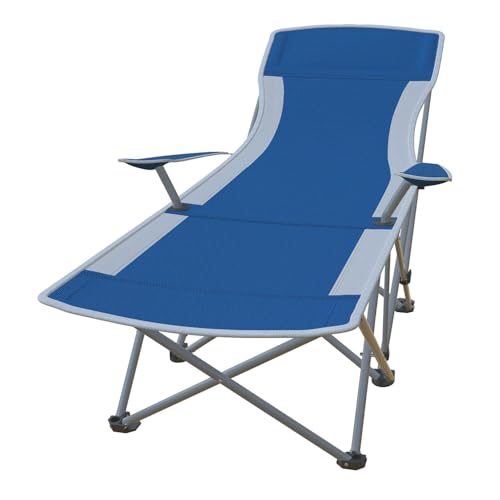 Folding Beach Chair Recliner for Adults - Heavy Duty 300lbs Camping Chair with Adjustable Backrest & Footrest, Portable Outdoor Lounge Chair for Backyard, Fishing, Travel - color: Blue