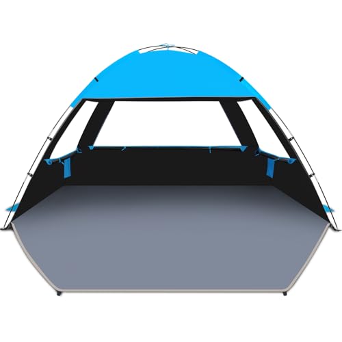 Venustas Beach Tent Sun Shelter for 3/4/6/8 Person, UPF 50+ UV Protection Beach Canopy, Lightweight and Easy Setup Cabana, Portable Shade Tent - color: Dark Shelter-Sky Blue, size: 4 Person