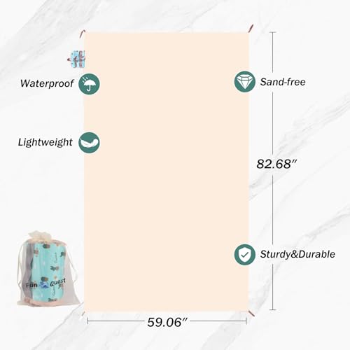 Picnic Blanket Waterproof – Packable Sand Proof Beach Blanket (0.42lb/0.66lb), Compact & Foldable, Fits in Pocket with Integrated Stakes, Ideal for Camping, Hiking, Travel, Concert, Festival - size: Beige Cactus 82.68" x 59.06"