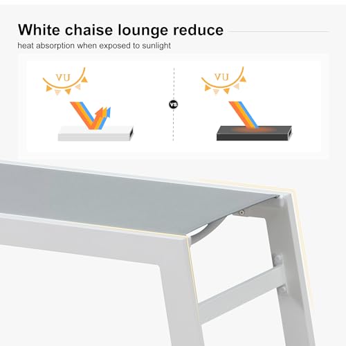 PURPLE LEAF Patio Lounge Chair 2 Pieces White Aluminum Outdoor Chaise Lounge for Pool Backyard Beach with Wheels and Table, Mixed Color - color: Mixed Color, style: Standard Inclining-leg