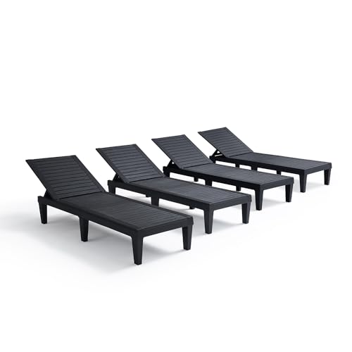 Nestl Patio Chairs - Black Chaise Lounge Chair Outdoor, 5-Position Adjustable Sun Tanning Chair, Waterproof Pool Lounge Chairs Set of 4, Reclining Lawn Chair, Lightweight Outdoor Lounge Chairs - color: 1 - Black, size: Set of 4