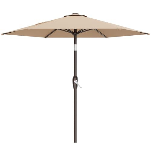 AreShark 7.5FT Patio Umbrella Table Market Umbrella with 6 Sturdy Ribs, Button Tilt/Crank, Heavy-Duty Outdoor Umbrellas for Pool, Deck, Garden and Backyard, Beige - color: Beige, size: 7.5FT