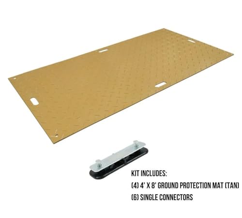 Mytee Products 4 Pcs Ground Protection Mats 4' x 8' - Tan, 4ft (W) x 8ft (L), Heavy Equipment Mats w/ 6 Pcs Single Connectors - color: Tan, size: 4 - Pack