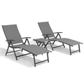 Crestlive Products 2PCS Chaise Lounge Chair Outdoor with 1PC Side Table, Aluminum Folding Patio Recliner Chair, Adjustable 8 Positions Assemble-Free - color: Grey, size: 3 Pcs