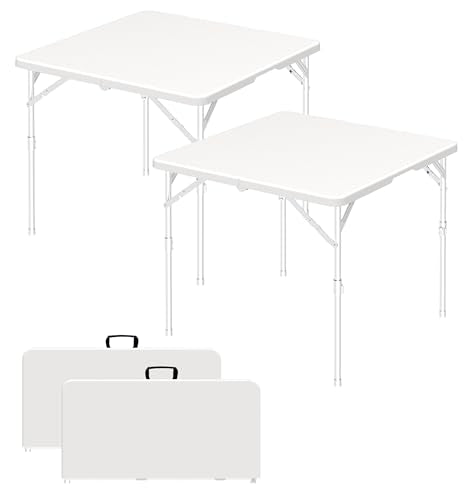 34" Folding Card Table, 3 Foot Portable Plastic Tables with Collapsible Legs & Carrying Handle, Fold in Half Square Table, Bi-Folding Commercial Tables for Indoor Outdoor Party Dining Camping - size: 2PK Card Table
