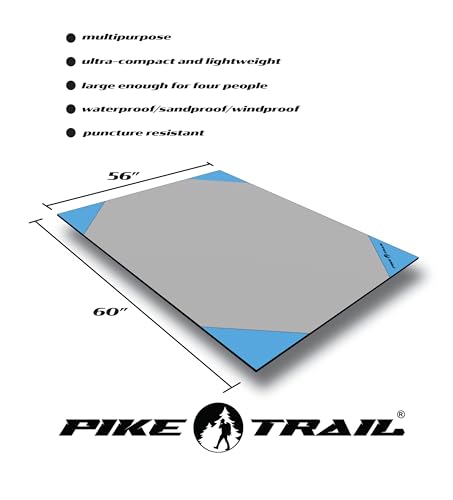 Pike Trail Pocket Beach Blanket (60 in X 56 in) – Lightweight Sand Proof Picnic Blanket, Compact Outdoor Blanket, Waterproof Pocket Blanket for Hiking, Camping, Picnics, Travel and Beach Trips - color: Metallic Blue