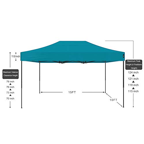 American Phoenix 10x15 Ez Pop Up Canopy Tent Portable Commercial Instant Canopies Outdoor Market Shelter (10'x15' (Black Frame), Teal) - color: Teal