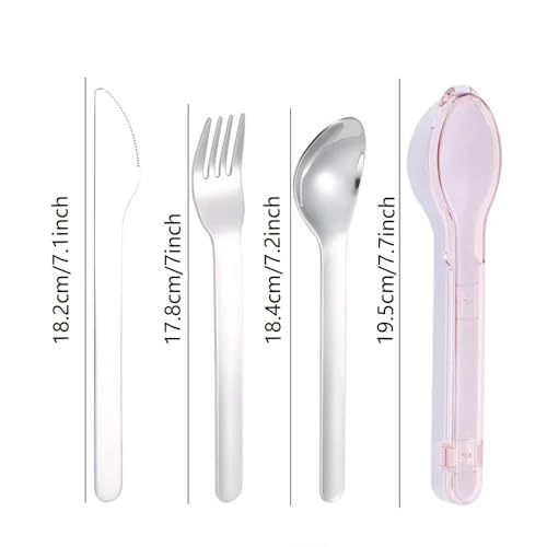 Travel Cutlery Set with Case Portable Silverware Utensils Set,ABS cutlery box, spoon and forkReusable Flatware Set Cutlery Set for Camping Picnic Hiking Office (pink), 1, BXCJ01 - color: Pink