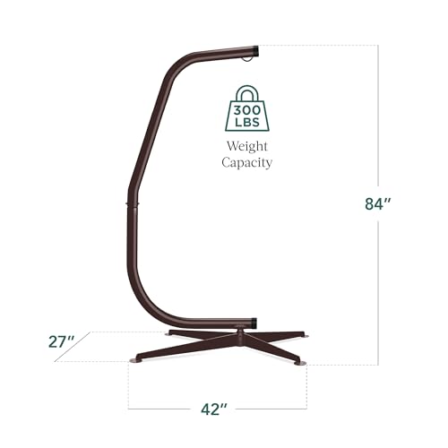Best Choice Products Metal Hanging Hammock C-Stand for Chair/Weather-Resistant Finish, Offset Base - Stand Only - Brown - color: Brown