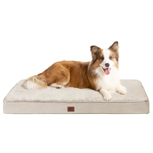 EHEYCIGA Waterproof Dog Bed Memory Foam 36x27, Orthopedic Dog Beds Mat for Large Dogs with Removable Cover, Beige - color: Beige, size: 36.0"L x 27.0"W x 3.0"Th
