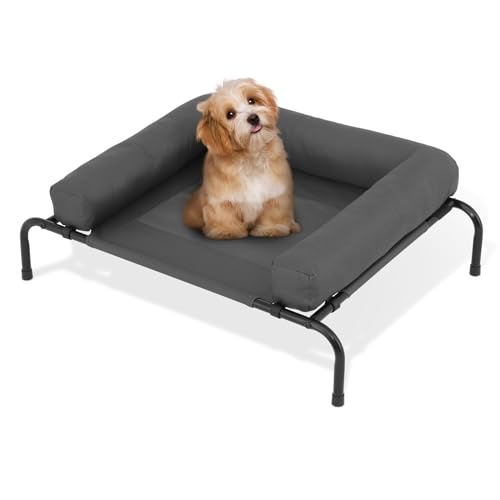 MoNiBloom Outdoor Elevated Dog Bed w/Removable Bolster, Portable Raised Outdoor Dog Bed with Stable Anti-Slip Feet & Breathable Mesh, 35.5 Inches Length, Dark Gray - color: Dark Gray, size: 35.5"L