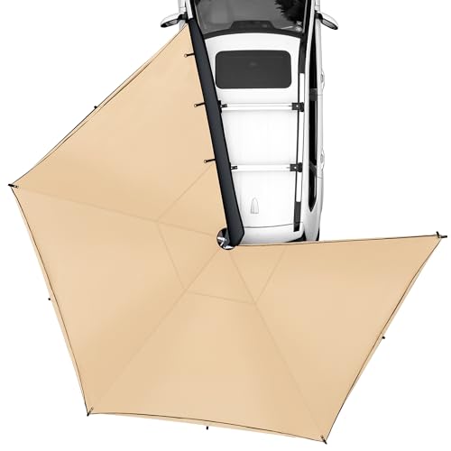 VEVOR 270 Degree Awning, Ultimate Sun Protection Vehicle Awning, Waterproof UV50+ Car Side Awnings with Carry Bag, All-Weather Free-Standing Overland Awnings Car Shelter for SUV Van Truck Camping - color: Khaki 270° 15.4*8.2ft Car Awning