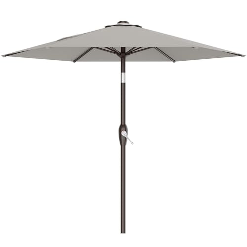 AreShark 7.5FT Patio Umbrella Table Market Umbrella with 6 Sturdy Ribs, Button Tilt/Crank Heavy-Duty Round Outdoor Umbrellas for Garden, Deck, Backyard,and Pool, Foggy Gray - color: Foggy Gray, size: 7.5FT
