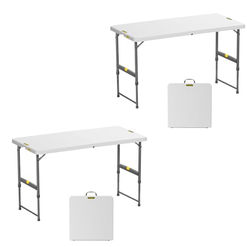 FanttikOutdoor Folding Table 4 Foot, Effortless Quick Adjustable Height Foldable Small Card Table, Fixing Lock, Stable for Party Dining Events Picnic Indoor Outdoor Camping, 2-Pack, Zeta X4 Pro White - color: Granite White
