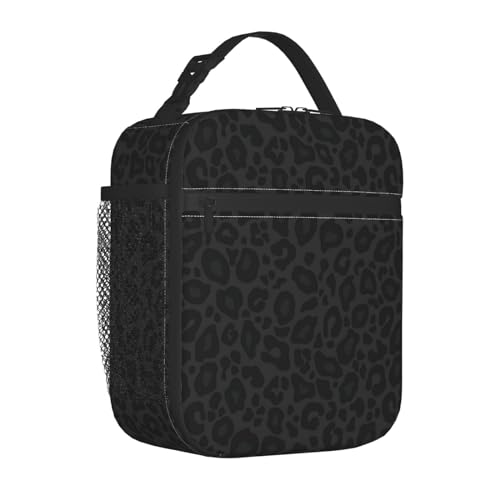 Black Leopard Cheetah Print Animal Skin Print Insulated Lunch Bag Portable Reusable Zipper Lunch Box For Men Women Work Picnic Travel Camping - color: Black35