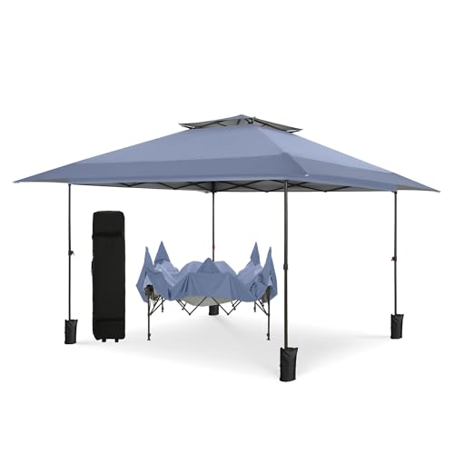 PHI VILLA 13x13 Pop Up Canopy Tent Instant Outdoor Canopy Easy One Push Tent Canopy with Wheeled Carry Bag, Straight Legs 169 Square Feet of Shade, Grey - color: Gray