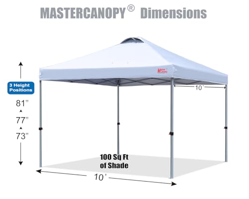 MASTERCANOPY Durable Pop-up Canopy Tent with Roller Bag (10x10, White) - color: White, size: 10x10