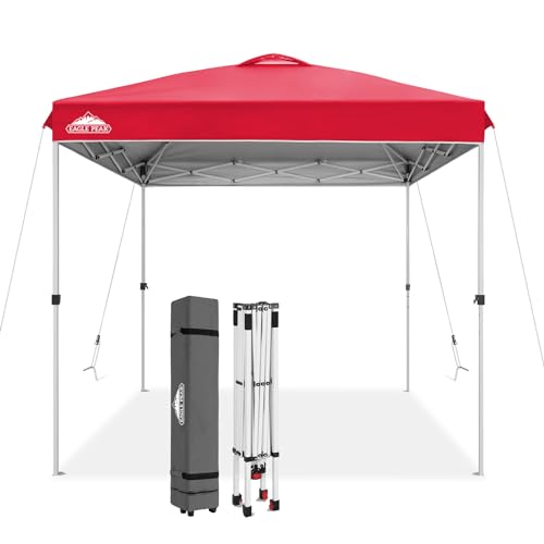 EAGLE PEAK Pop Up Canopy Tent with Wheeled Carry Bag, 8 Stakes, 4 Ropes, Easy Set Up Tent Canopy, 8x8 ft, Red - color: Red, size: 8x8