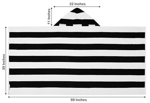 COTTON CRAFT Hooded Beach Towel – Oversized 39 x 68 Towel with Hood for Adults - 100% Ringspun Cotton Velour Terry Towel - 450 GSM Super Soft Plush Absorbent Quick Dry Bath Wrap – Cabana Stripe Black - color: Cabana Stripe - Black, size: 1 Pack - 39x68 Ho