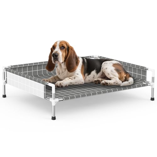Elevated Dog Bed with 3-Sided Fence - Raised Pet Bed with Non-Slip Feet, Durable Elevated Couch for Medium Dogs, Indoor/Outdoor Use with Easy-Clean Fabric - size: M